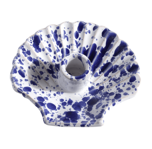 porcelain blue splatterware shell candle holder